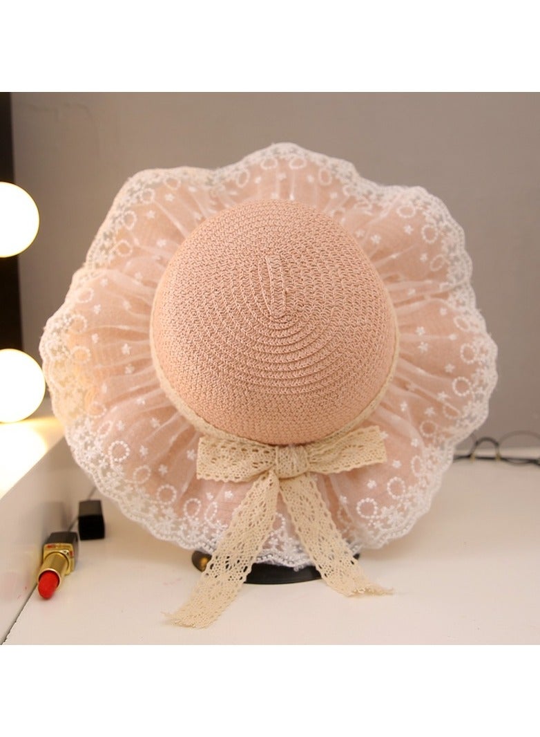 KUYING New Children's Straw Hat Sun Protection, Little Princess Super Fairy Lace Hat 
