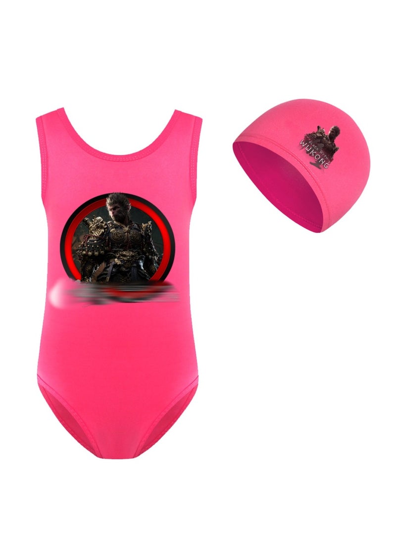 MQD Black Myth Goku Girls' One Piece Swimsuit And Cap Set 