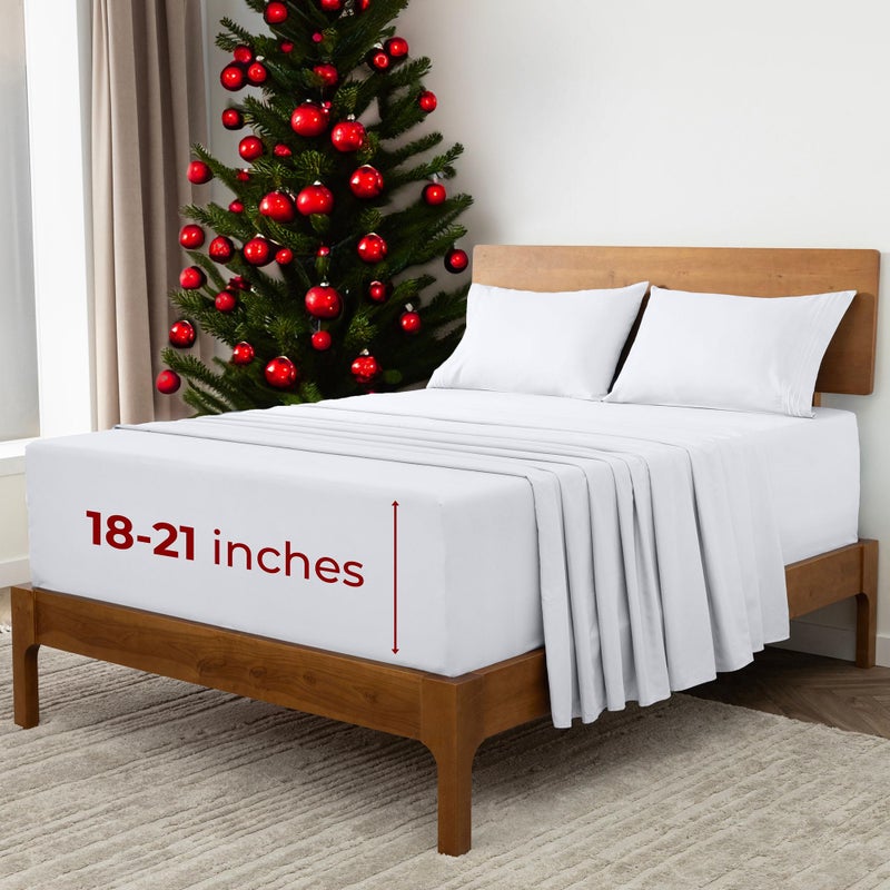 Mellanni Extra Deep King Sheets  4 PC Iconic Collection Bedding  Hotel Luxury Ultra Soft Cooling Bed Sheets  Wrinkle Fade Stain Resistant King White