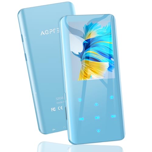 AGPtek مشغل MP3 مع بلوتوث 5.3، AGPTEK A19X مشغل موسيقى محمول بشاشة منحنية 2.4" مع مكبر صوت صوت خالي من الفقد مع راديو FM، مسجل صوت، ذاكرة داخلية 32GB، يدعم حتى 128GB، أزرق - Image 1