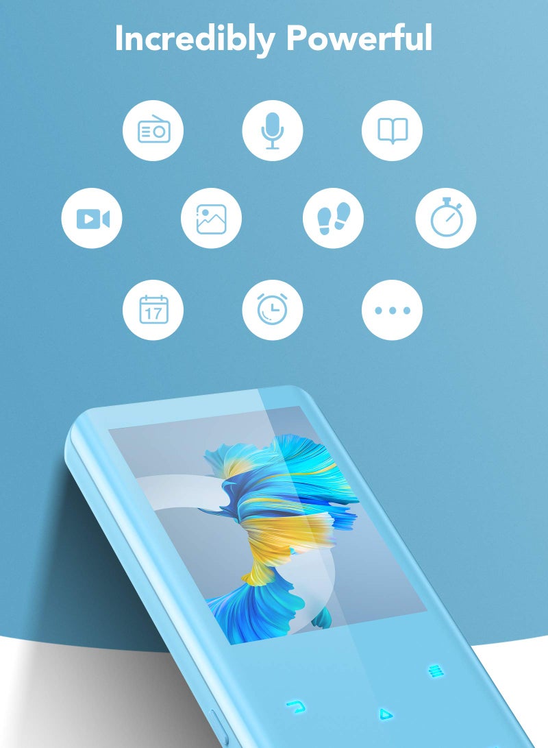 AGPtek مشغل MP3 مع بلوتوث 5.3، AGPTEK A19X مشغل موسيقى محمول بشاشة منحنية 2.4" مع مكبر صوت صوت خالي من الفقد مع راديو FM، مسجل صوت، ذاكرة داخلية 32GB، يدعم حتى 128GB، أزرق - Image 5