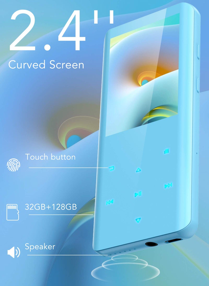AGPtek مشغل MP3 مع بلوتوث 5.3، AGPTEK A19X مشغل موسيقى محمول بشاشة منحنية 2.4" مع مكبر صوت صوت خالي من الفقد مع راديو FM، مسجل صوت، ذاكرة داخلية 32GB، يدعم حتى 128GB، أزرق - Image 3