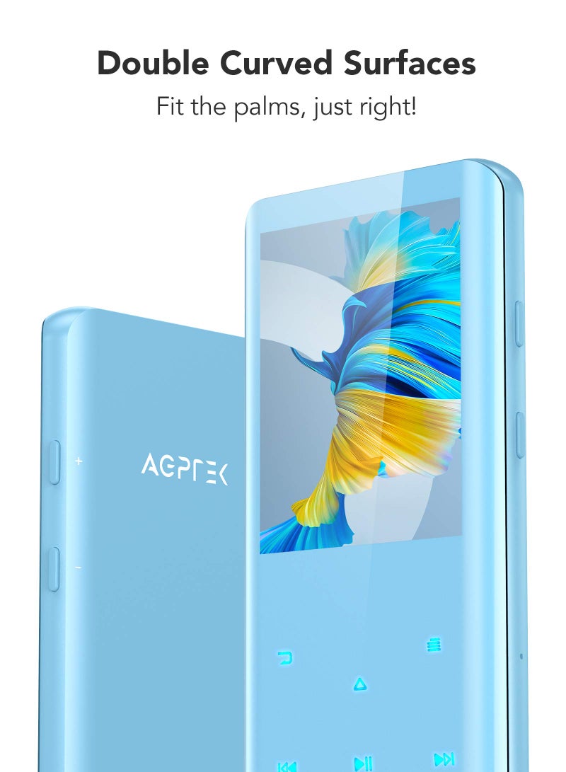 AGPtek مشغل MP3 مع بلوتوث 5.3، AGPTEK A19X مشغل موسيقى محمول بشاشة منحنية 2.4" مع مكبر صوت صوت خالي من الفقد مع راديو FM، مسجل صوت، ذاكرة داخلية 32GB، يدعم حتى 128GB، أزرق - Image 4