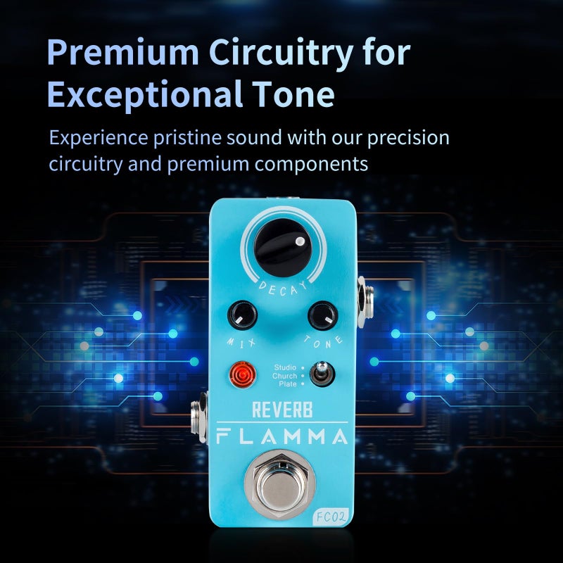 FLAMMA FC02 Mini Reverb Pedal Digital Guitar Pedal with 3 Reverb Effects Church Plate Studio True Bypass - Image 5
