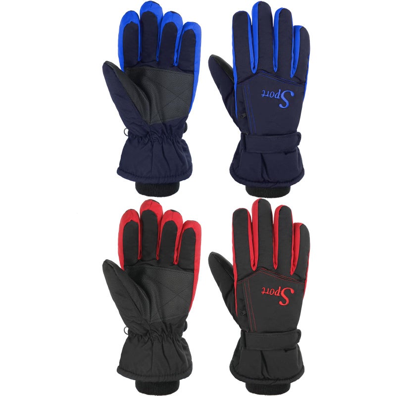 Jeere 2 Pairs Ski Snow Gloves Warm Winter Snowboard Gloves Adjustable Nonslip Waterproof Windproof Mittens with Zipper Strap Hook Pocket for Men Women Cold WeatherBlack NavyL