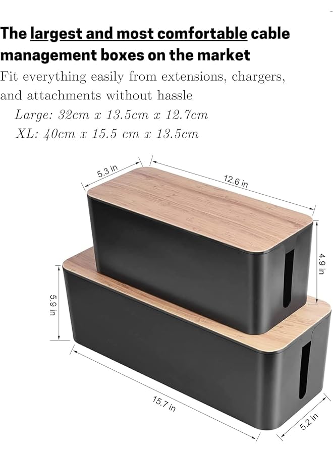 erorex Cable Management Box Sets Of 2 Cable Organizer Boxes For Extension Cord Power Stripe Surge Protector Wire Management Organizer Cover Hider For Desk Home Office Kitchen - Image 3