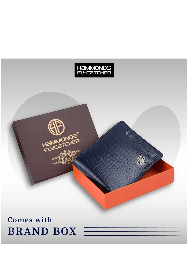 HAMMONDS FLYCATCHER Leather Wallets for Men, Blue | RFID Protected Leather Wallet for Men | Mens Wallet with 6 Card Slots | Croc Blue