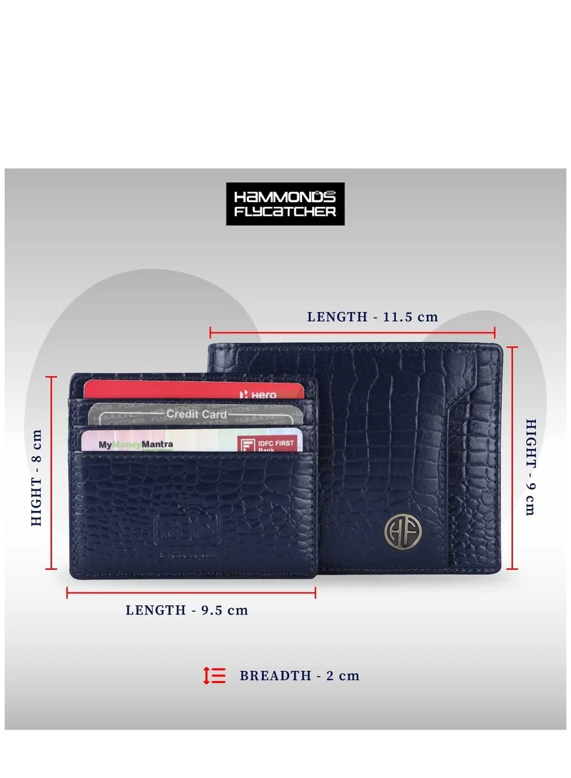 HAMMONDS FLYCATCHER Leather Wallets for Men, Blue | RFID Protected Leather Wallet for Men | Mens Wallet with 6 Card Slots | Croc Blue