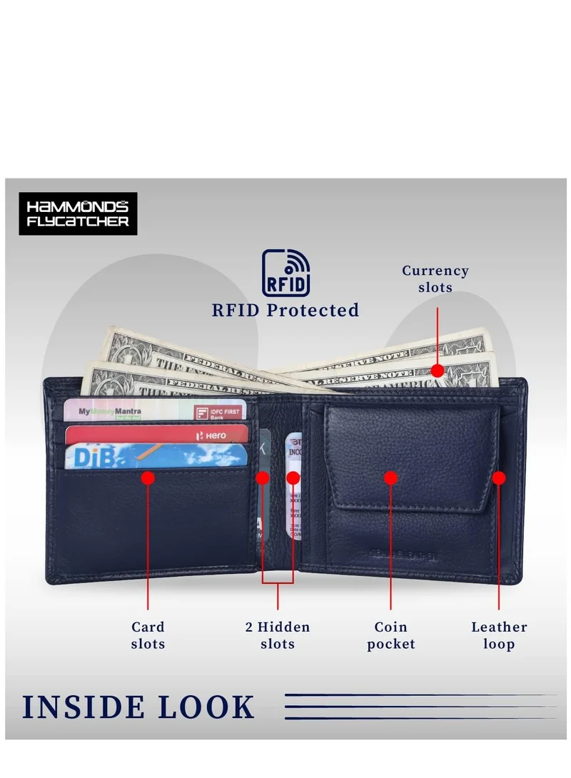 HAMMONDS FLYCATCHER Leather Wallets for Men, Blue | RFID Protected Leather Wallet for Men | Mens Wallet with 6 Card Slots | Croc Blue