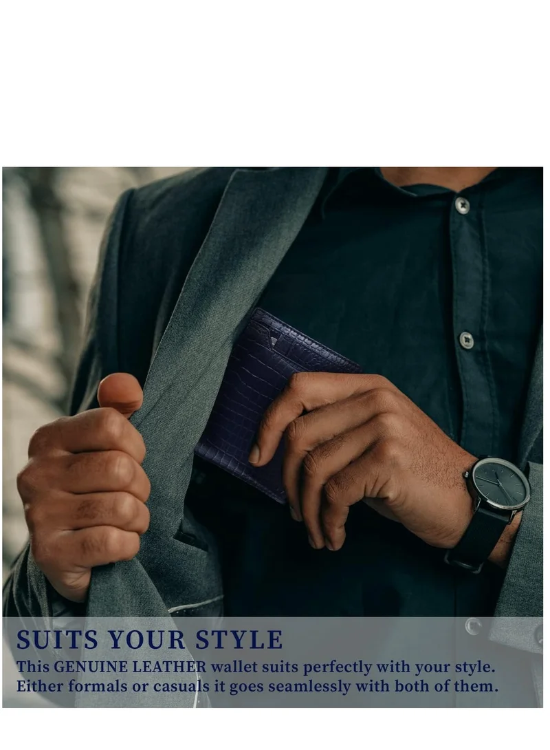 HAMMONDS FLYCATCHER Leather Wallets for Men, Blue | RFID Protected Leather Wallet for Men | Mens Wallet with 6 Card Slots | Croc Blue