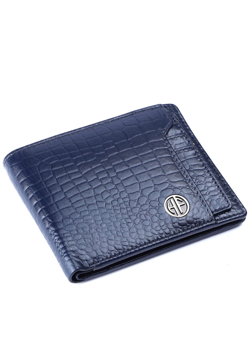 HAMMONDS FLYCATCHER Leather Wallets for Men, Blue | RFID Protected Leather Wallet for Men | Mens Wallet with 6 Card Slots | Croc Blue - Image 1