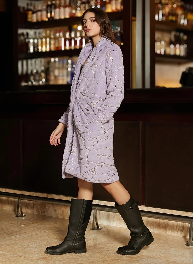 كامبوس سوترا Women's Lavender Metallic-Veined Fur Long Coat