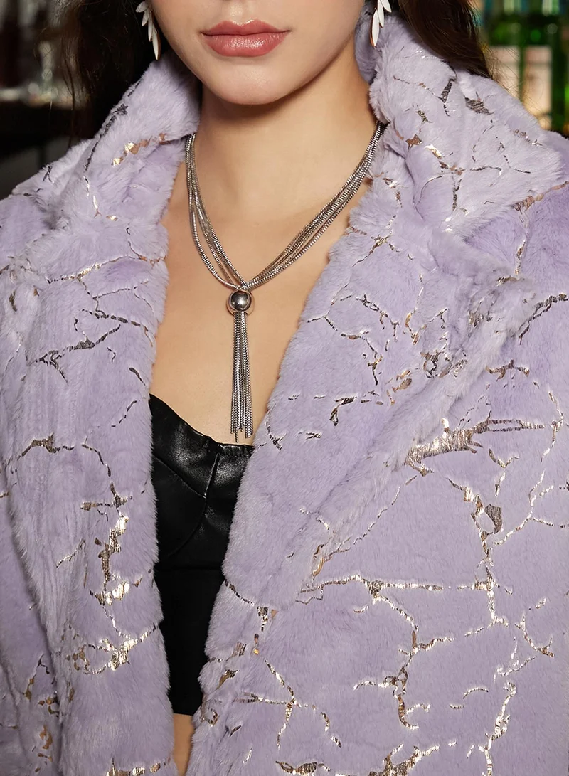 كامبوس سوترا Women's Lavender Metallic-Veined Fur Long Coat