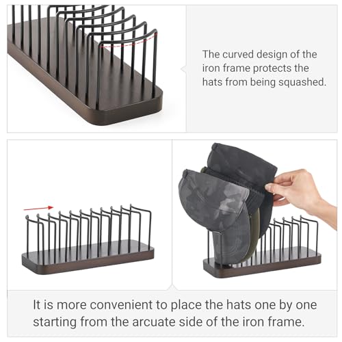 Mkono Hat Organizer for Baseball Caps, Set of 1 Hat Holder for 10 Baseball Caps, Tabletop Hat Rack Stand Hat Storage Display Baseball Cap Organizer for Desk Closet Shelf Dresser - Image 3