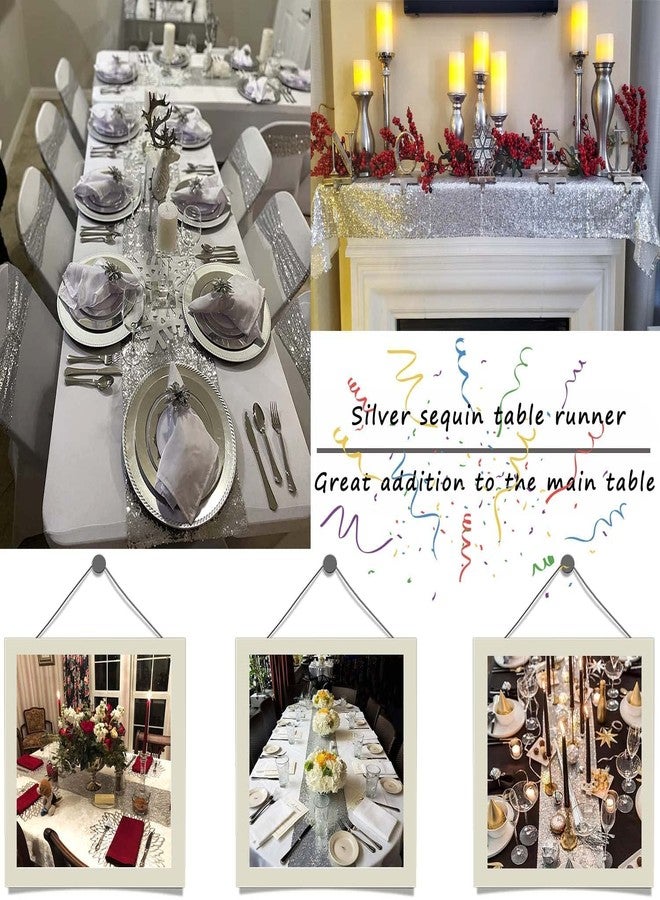 TCBESTO 6 Pack Silver Sequin Table Runner 12x108 Inch, High Density Sparkly Glitter Table Runners for Wedding Reception, Birthday Party, Banquet, Baby Shower, Silver Metallic Shimmering Decor - Image 3