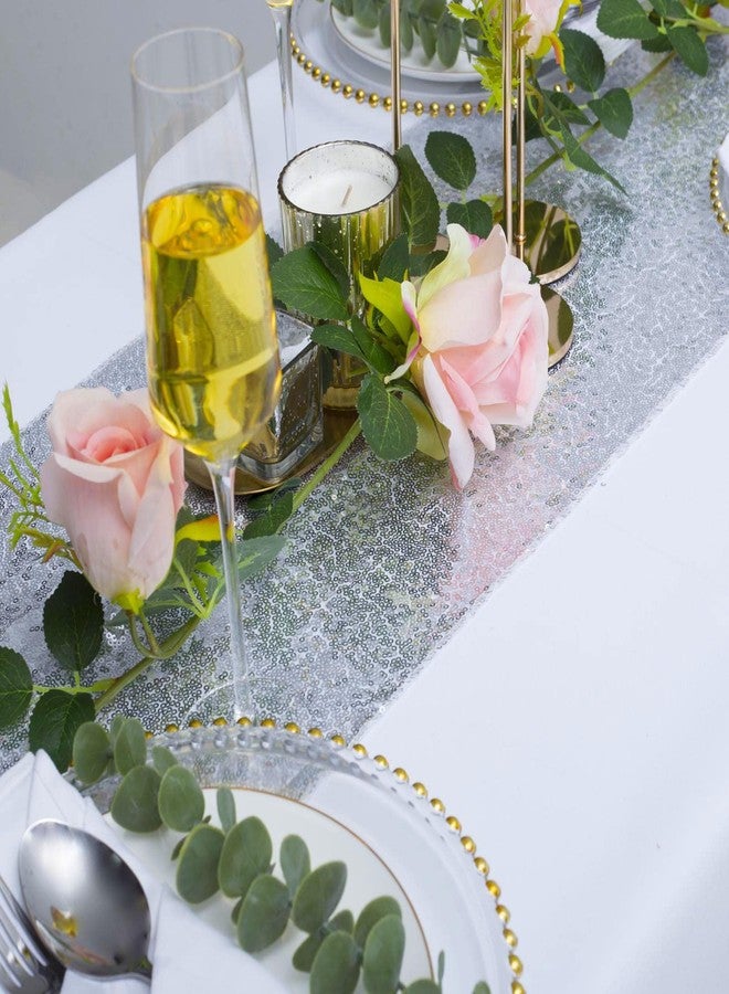 TCBESTO 6 Pack Silver Sequin Table Runner 12x108 Inch, High Density Sparkly Glitter Table Runners for Wedding Reception, Birthday Party, Banquet, Baby Shower, Silver Metallic Shimmering Decor - Image 4