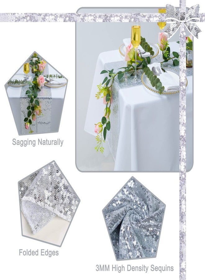 TCBESTO 6 Pack Silver Sequin Table Runner 12x108 Inch, High Density Sparkly Glitter Table Runners for Wedding Reception, Birthday Party, Banquet, Baby Shower, Silver Metallic Shimmering Decor - Image 5