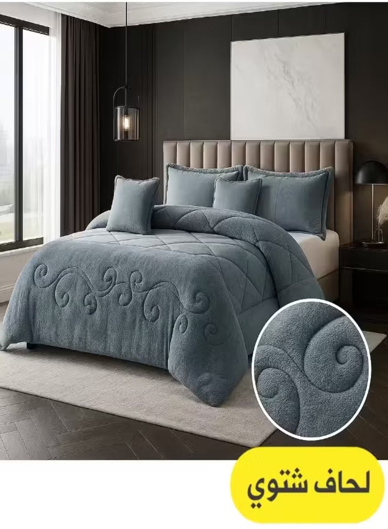مينج لي مفرش شتوي نفرين نظام وجهين وجه مخمل وجه فرو - طقم مفارش 6 قطع ( 1 لحاف + 1 وشرشف مطاطي + 4 أغطية وسائد ديكورية ) يناسب سرير مقاس 200x200 سم - Image 1