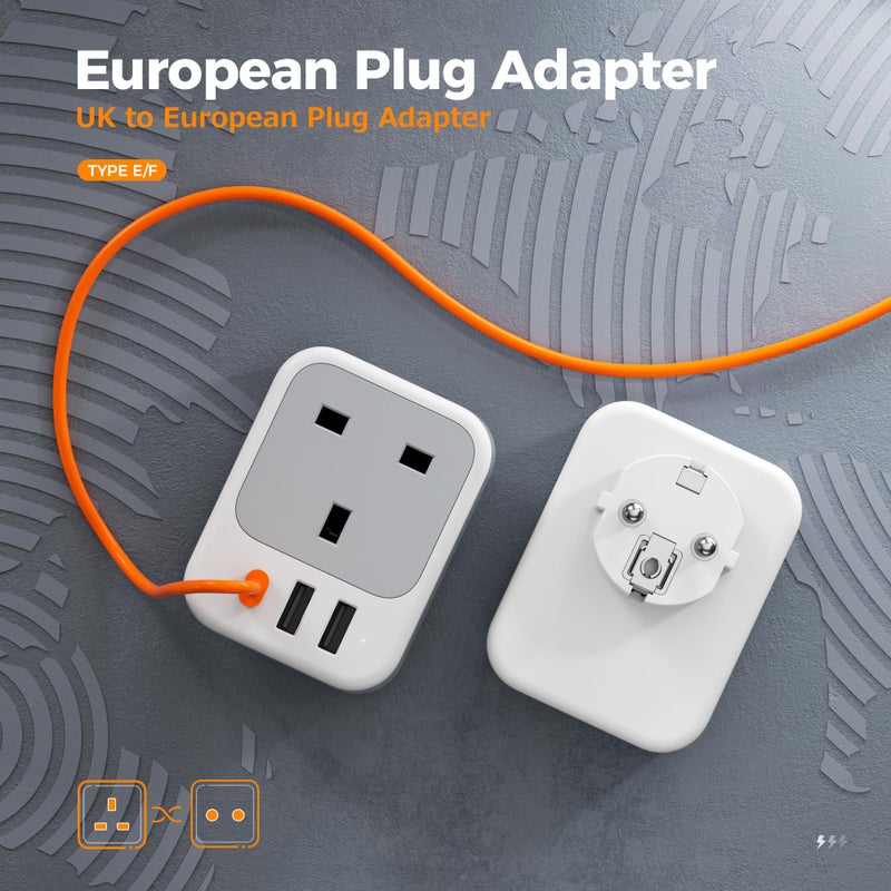 تيسان TESSAN UK to European Plug Adapter, EU Travel Adaptor with USB C - Image 2