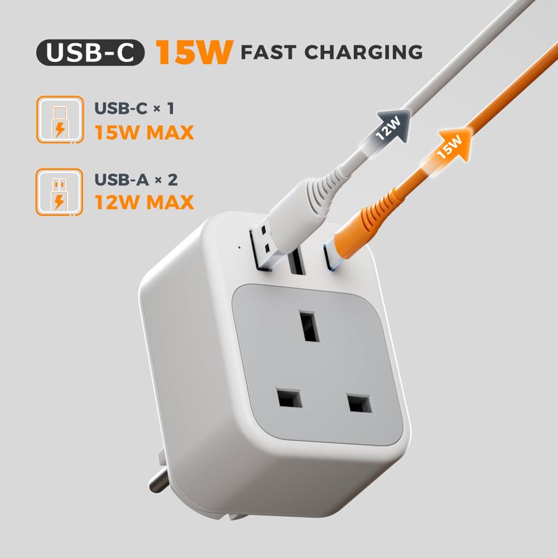 تيسان TESSAN UK to European Plug Adapter, EU Travel Adaptor with USB C - Image 4
