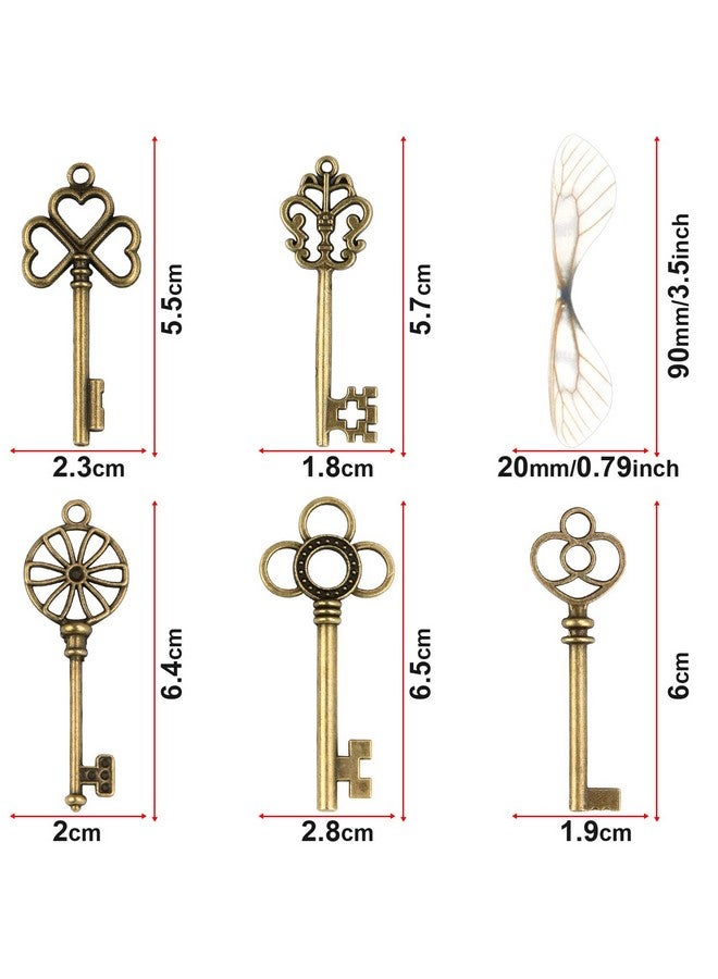SANNIX 50 PCS Vintage Skeleton Keys Flying Keys with 50 Pairs Dragonfly Wings and 30 Yards Elastic Crystal String for DIY Christmas Decorations - Image 2