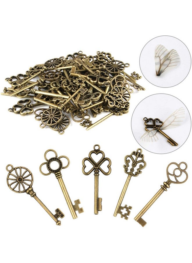 SANNIX 50 PCS Vintage Skeleton Keys Flying Keys with 50 Pairs Dragonfly Wings and 30 Yards Elastic Crystal String for DIY Christmas Decorations - Image 3