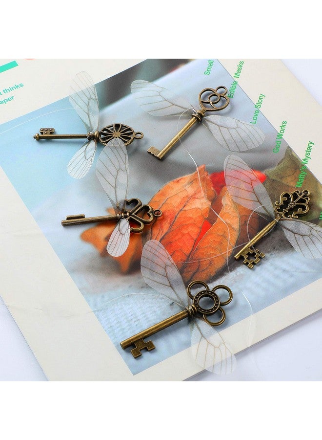 SANNIX 50 PCS Vintage Skeleton Keys Flying Keys with 50 Pairs Dragonfly Wings and 30 Yards Elastic Crystal String for DIY Christmas Decorations - Image 4