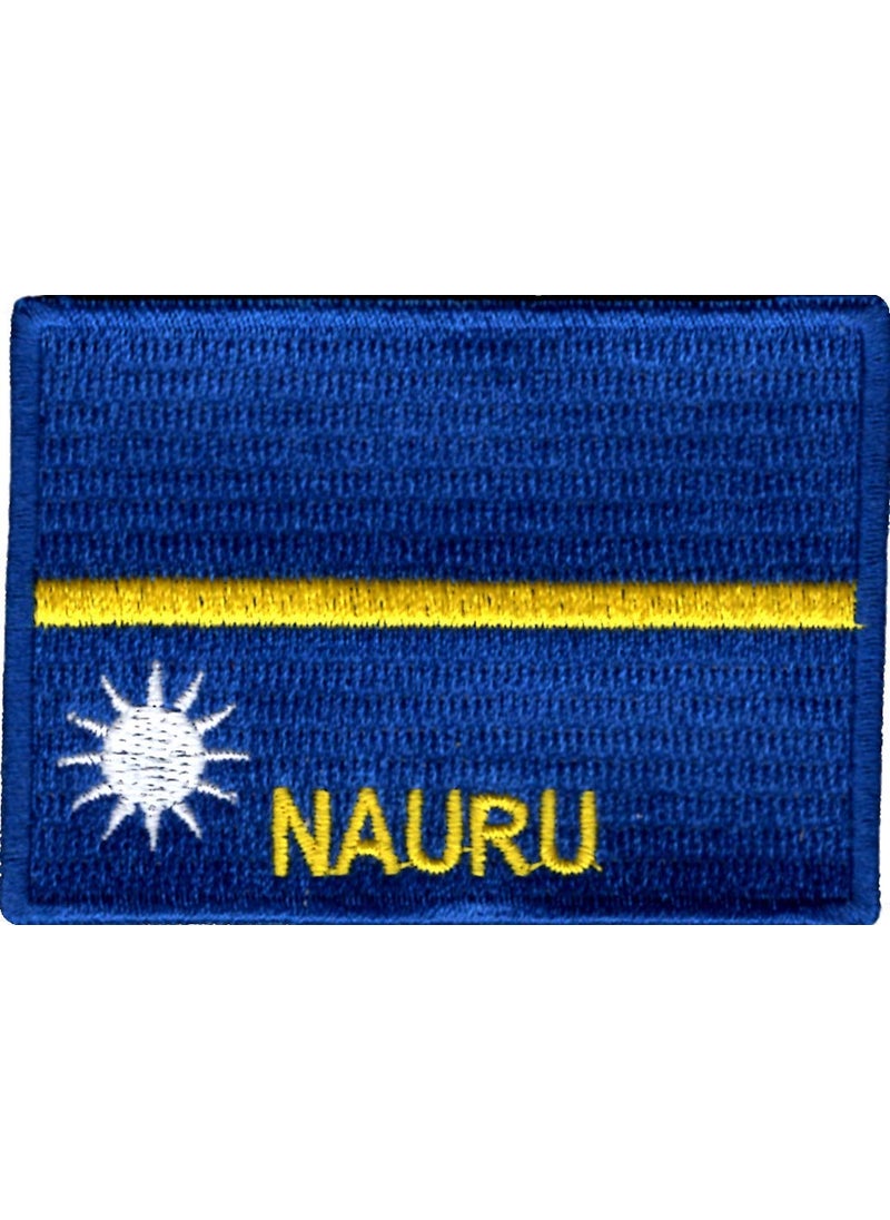 Artist Unknown Nauru Flag Applique Embroidered Sweing Patch Suitable for Jackets, Bags, T-Shirts, Jeans, Pants, Outdoor Clothing ; Size: 7cm x 5cm ; Imported from Malaysia (1 Piece)  - Image 1