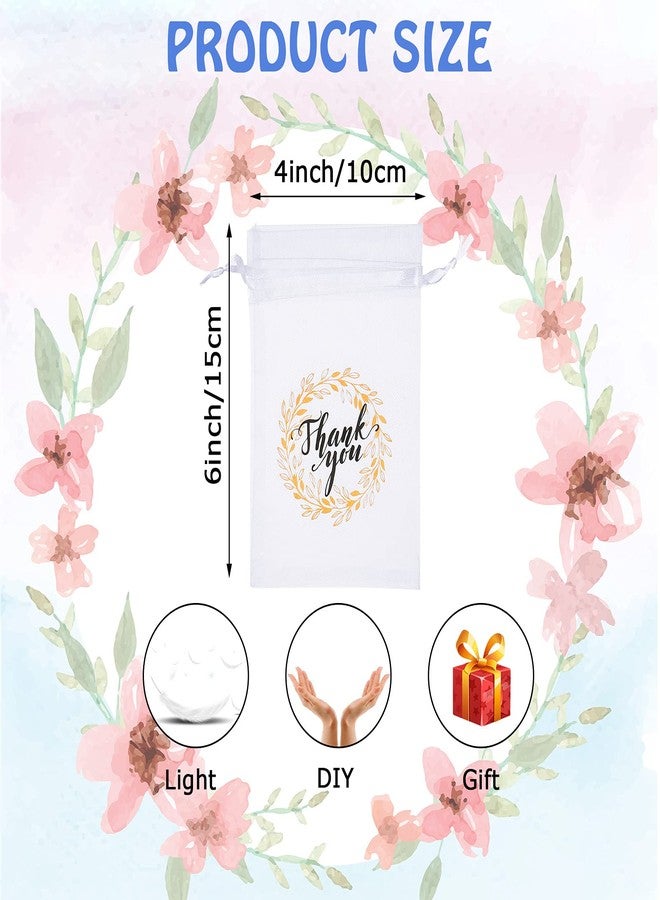 Shappy 100 Pcs White Thank You Sheer Organza Gift Bags Bulk 4x6 Inch, Drawstring Favor Pouches for Wedding Party Favors, Baby Shower Candy, Easter Treat, Birthday Goodie Bags, Small Jewelry Soap Packaging - Image 2