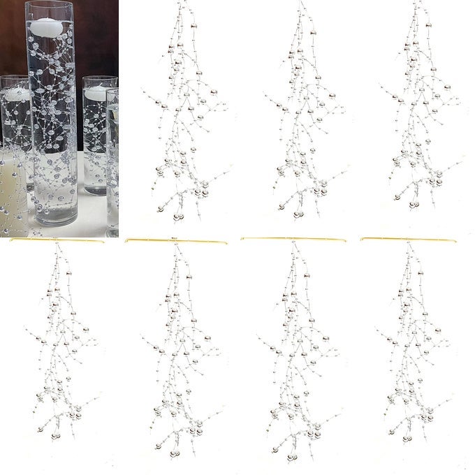 12PCS PEARL STRING FOR WEDDING CENTERPIECE VASE FILLER AND DECOR FOR FLOATING CANDLES SILVER