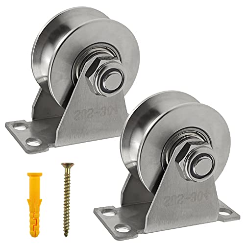 MACGQ Groove Wheel Pulley Stainless Steel Pulley Block Super Silent Single Pulley Block for DIY Gym Equipment,Sliding Gate Detachable Duplex Bearing with Mounting Screws and Expansion Pipes U Type (2 Pack) - Image 1