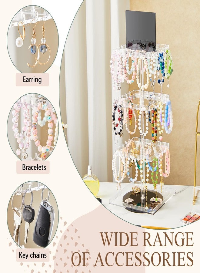 Kathfly 4-tier Bracelet Holder 360° Rotating Acrylic Bracelet Display Stand with 60 Hooks, Jewelry Holder Organizer with Tray, Jewelry Display Stand with Advertising Board for Bangles Keychain Earrings Vendor - Image 5