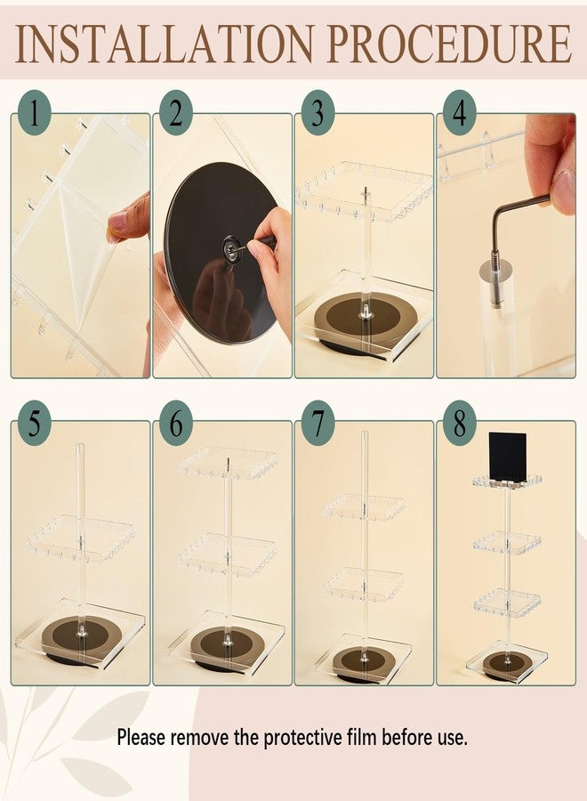 Kathfly 4-tier Bracelet Holder 360° Rotating Acrylic Bracelet Display Stand with 60 Hooks, Jewelry Holder Organizer with Tray, Jewelry Display Stand with Advertising Board for Bangles Keychain Earrings Vendor - Image 4