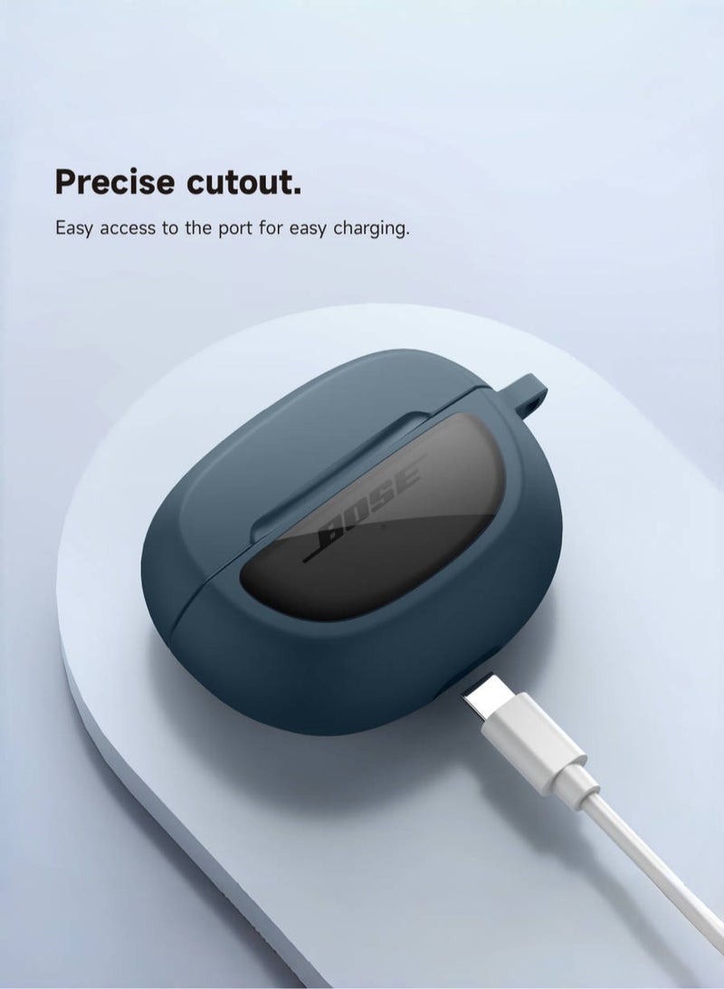 Slim and Stylish Transparent Hard PC Shockproof TPU Case Cover with Carabiner for Bose Ultra Open Earbuds 2024, Blue - Image 5