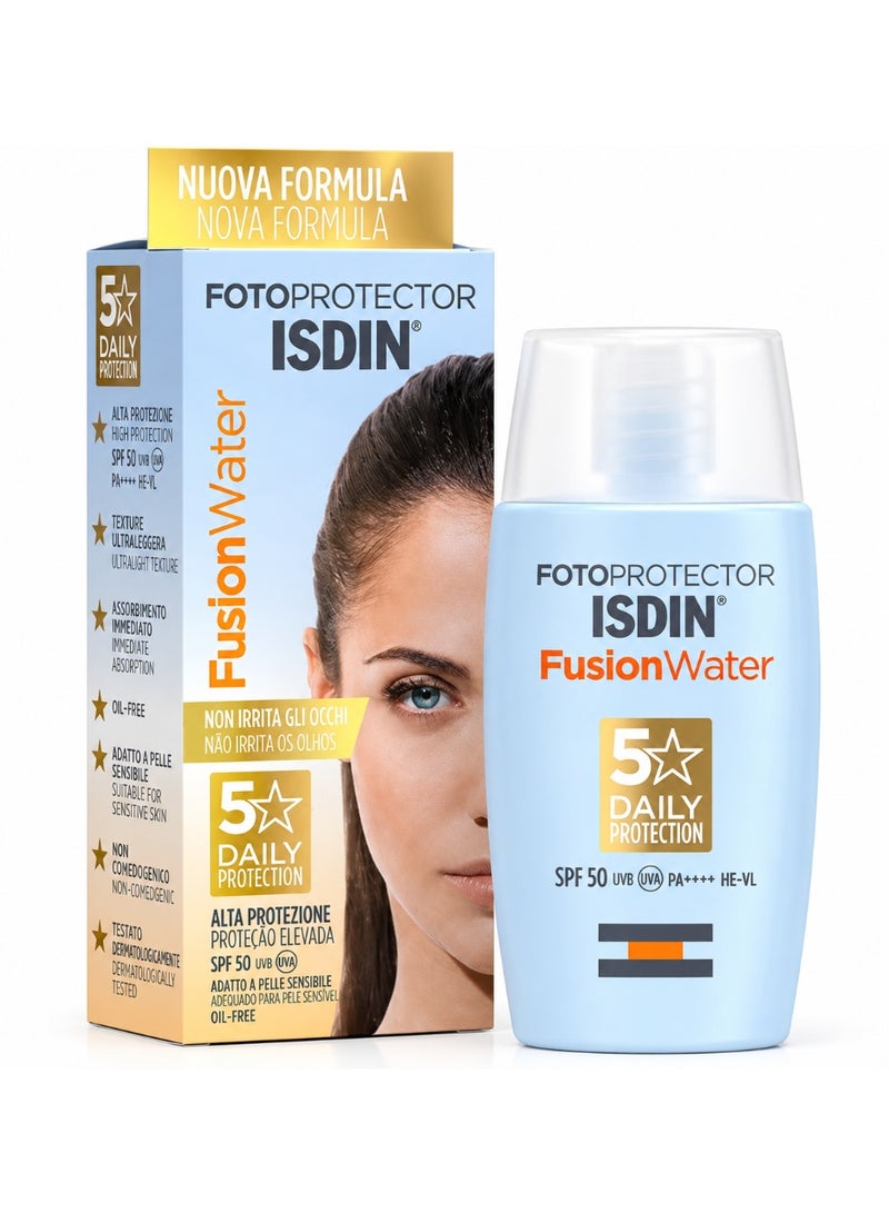 ISDIN Fotoprotector Fusion Water SPF 50 High Protection Lightweight Facial Sunscreen – 50 ml - Image 1
