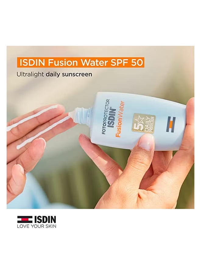 ISDIN Fotoprotector Fusion Water SPF 50 High Protection Lightweight Facial Sunscreen – 50 ml - Image 2
