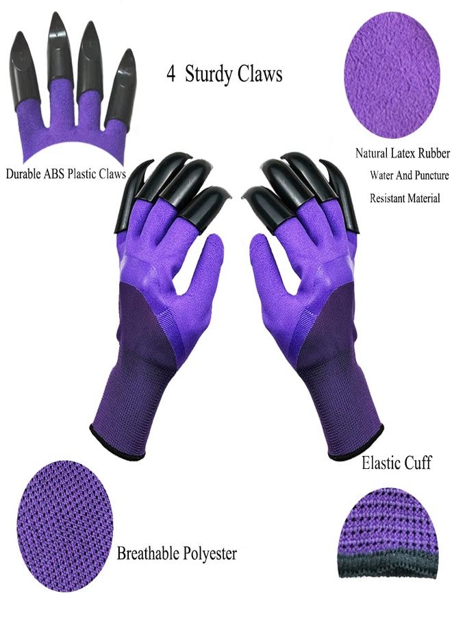 DCCPAA Garden Gloves with Claws 2 Pairs（Two Hands with Claws)for Digging, Planting, Weeding, Seeding-Waterproof, Best Gardening Gifts for Men and Women-Purple+Green - Image 2