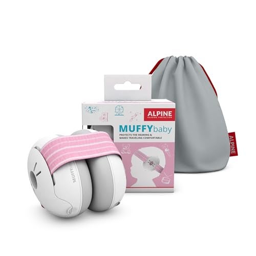 ALPINE HEARING PROTECTION Alpine Muffy Baby Ear Muffs, Ear Protectors for Babies and Toddlers, Pink/White - Image 1