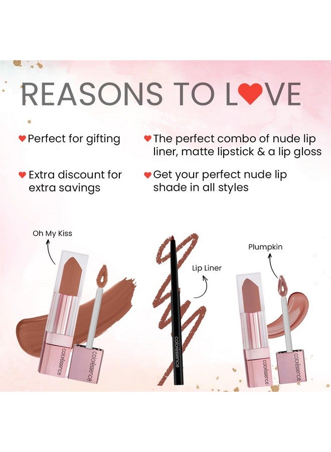 Coloressence Bare Lips Combo (Combo Of 3 Lip Makeup Products) | Transfer Proof Omk Lipstick (Brown Butter) | Lip Liner (Brown) | Plumpkin Tinted Lip Gloss (Mocha Short)  - Image 2