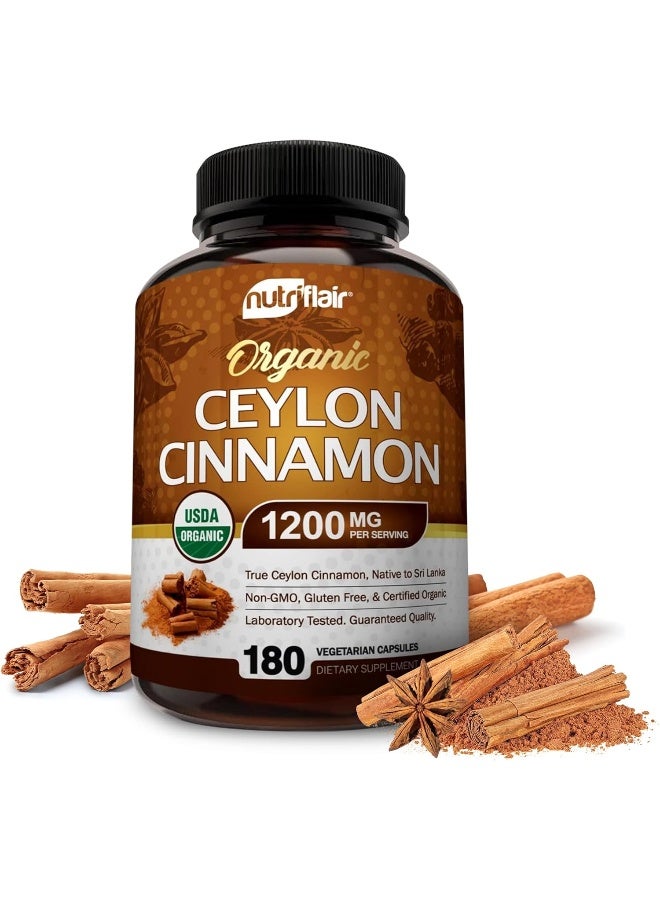 NutriFlair Organic Ceylon Cinnamon Supplement 1200mg, 180 Capsules - Image 1
