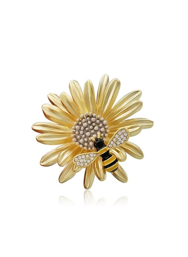 YOQUCOL Sunflower Honeybee Bee Brooch Pin With Bright Austrian Cubic Zirconia Crystal For Women - Image 1