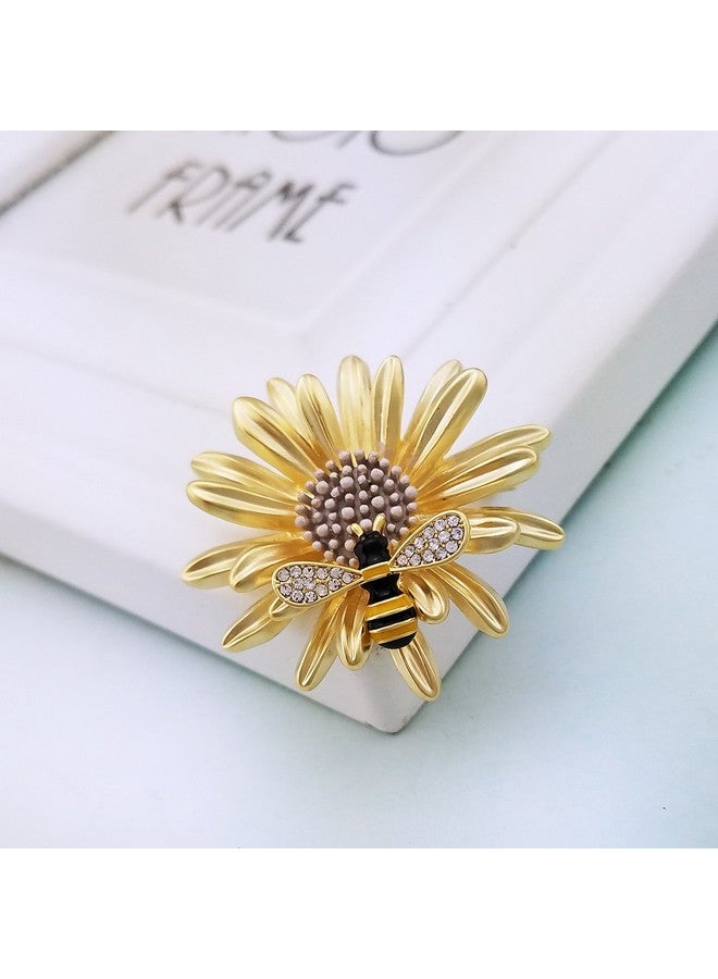 YOQUCOL Sunflower Honeybee Bee Brooch Pin With Bright Austrian Cubic Zirconia Crystal For Women - Image 2