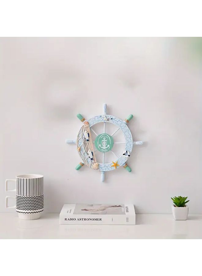 White Nautical Beach Wooden Boat Steering Wheel Decoration With Anchor Rope For Holiday Home Event Decor - Image 4