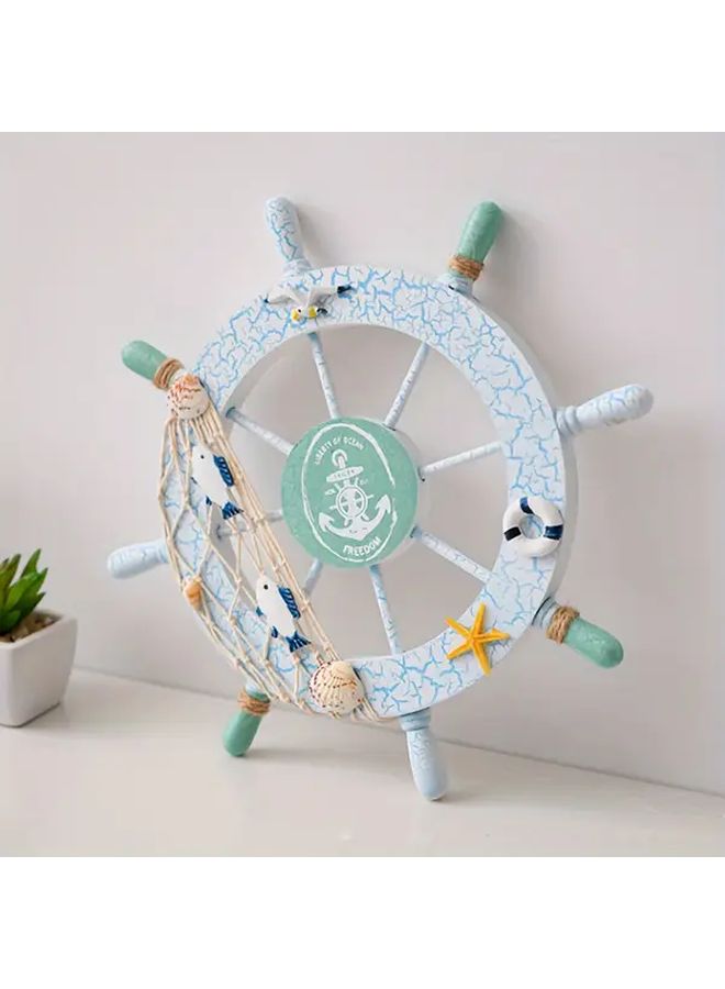 White Nautical Beach Wooden Boat Steering Wheel Decoration With Anchor Rope For Holiday Home Event Decor - Image 1