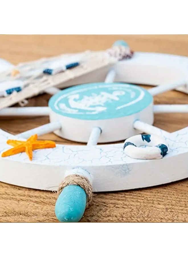 White Nautical Beach Wooden Boat Steering Wheel Decoration With Anchor Rope For Holiday Home Event Decor - Image 3