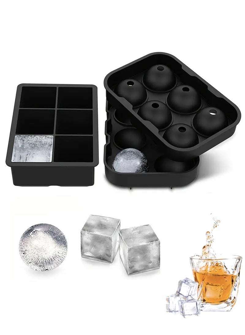 SKY-TOUCH 2-Pack Silicone Ice Cube Trays for Making Big Round Ice Balls and Large Square Ice. - Image 1