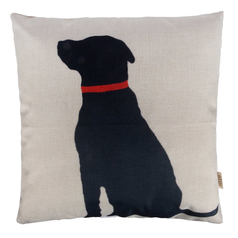 Fjfz Cotton Linen Home Decorative Throw Pillow Case Cushion Cover for Sofa Couch Black Dog with Red Collar Lab Dcor Dog Lover Decoration 18 x 18