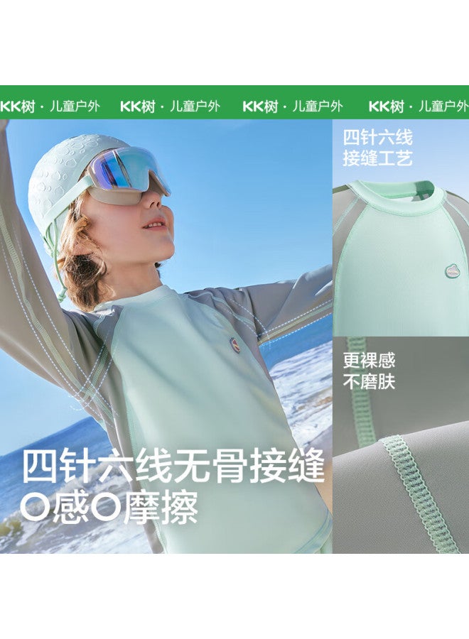 Kocotree Kk Tree Children's Uv Protection Chlorine Resistant Long Sleeve Split Body Boys Girls Swimsuit Color Block Apricot Coffee 160 - Image 4