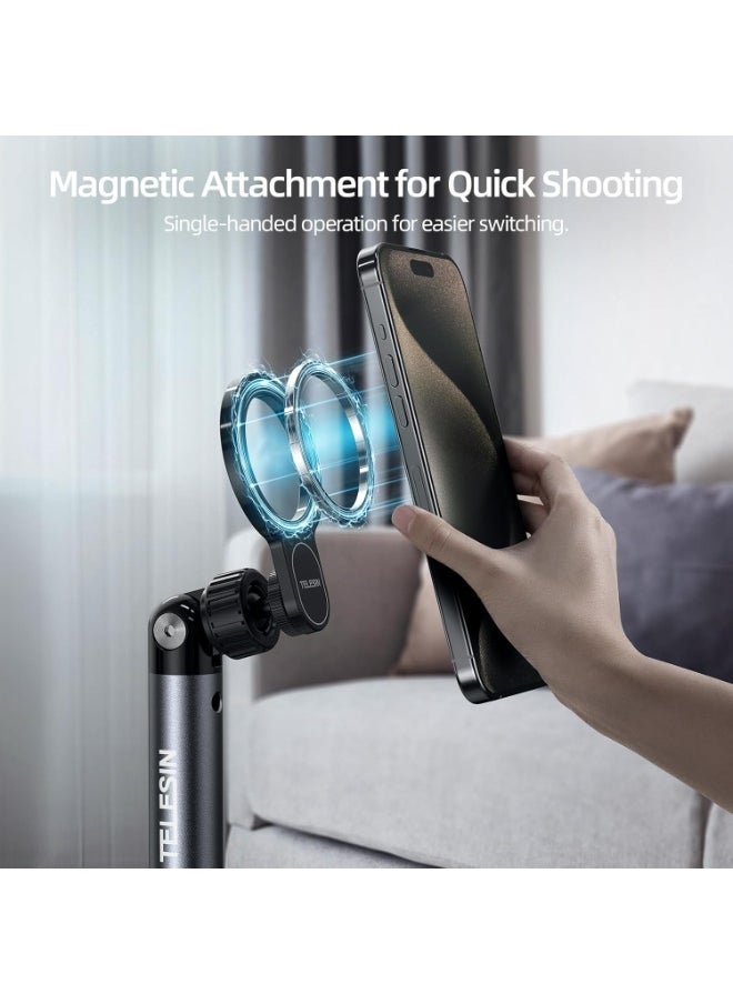 TELESIN Magnetic Phone Floor Stand with 360° Adjustable Tripod – 1.6M Height Extendable Mount Featuring Powerful N52 Magnet for Secure iPhone & Android Holding, Ideal for Recording, Livestreaming, Video Calls, Vlogging, and Hands-Free Viewing - Image 3