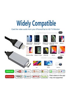 Excefore Lightning to HDMI Adapter Cable for iPhone,[Apple MFi Certified] 1080P HDTV Cable Adapter Digital AV Sync Screen Connector Compatible with iPhone/iPad/iPod on HD TV Monitor Projector,6.6 Feet/2M,Grey  - Image 2